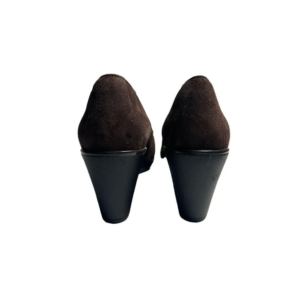Clark's Elegant Brown Suede Wedge‎ Loafers Comfortable Slip-On Shoes